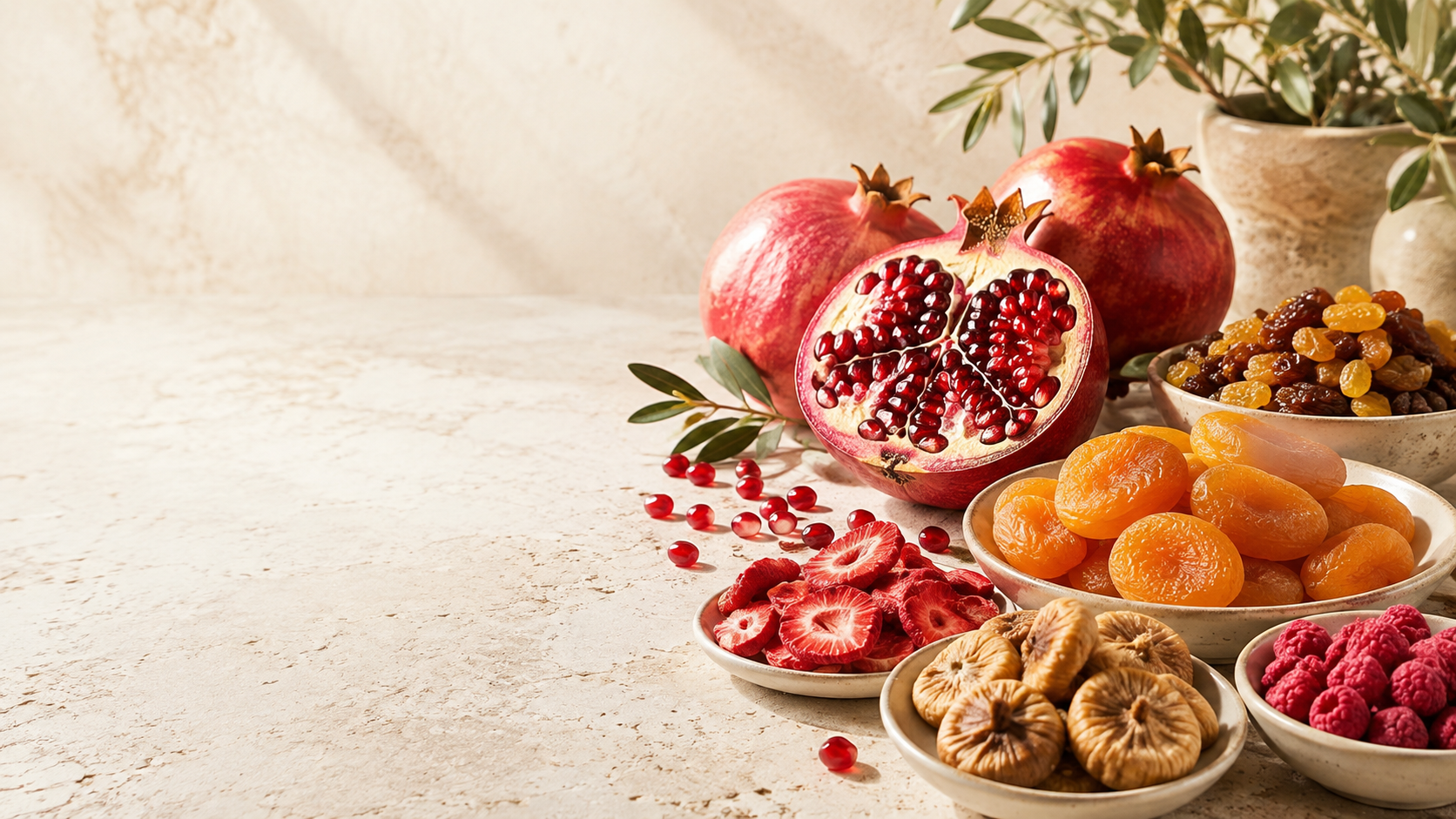 A bright selection of pomegranate and Anatolian dried fruits